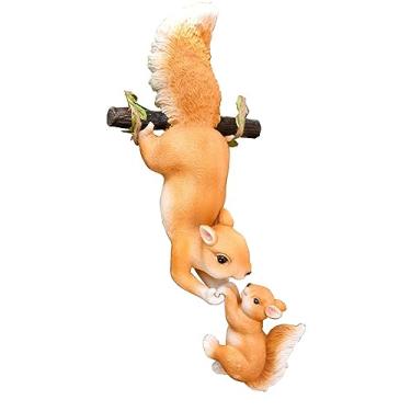 Imagem de Estátuas de Esquilo Jardim Penduráveis Ornamentos Filhote e Pai Mãe Figurino em Resina Decoração Animal para Interior Realista Resistente ao Clima Art