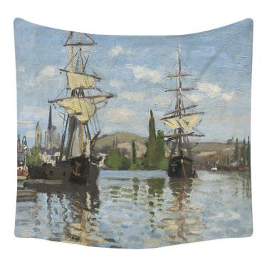 Imagem de Tapeçaria, barco, paisagem marítima, 150x150cm, microtecido, fibra