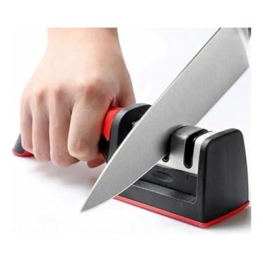 Imagem de Afiador Amolador de Facas 3 em 1 Profissional Manual Aço Cabo Ergonômico Base Antiderrapante Uso Diário Corte Rápido