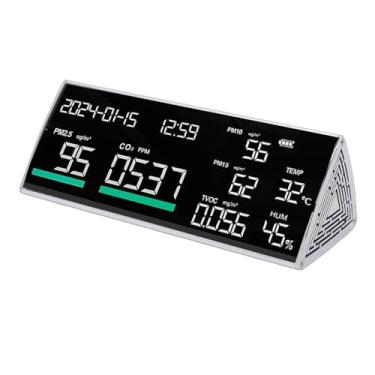 Imagem de Fockety Monitor de Qualidade do Ar, Medidor de Qualidade do Ar de Mesa 9 em 1 com PM2.5, PM1.0, PM10, Temperatura, Umidade, CO2, TVOC e Exibição de Hora e Data para Casa e Hotel