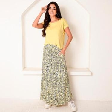 Imagem de Saia Longa Assimétrica Com Bolsos B’Bonnie Úrsula Floral Azul-Feminino