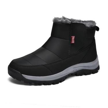 Imagem de Jakcuz Botas de neve masculinas impermeáveis quentes de pele sintética com tamanho 38-48 algodão cano alto antiderrapante para caminhada, Preto, 42
