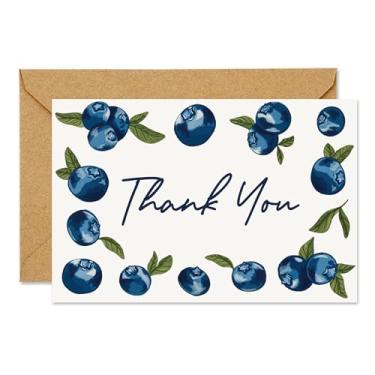 Imagem de Whaline Pacote com 24 cartões de agradecimento de mirtilo cartões de felicitações Blue Berry Fruit Theme Cartão de notas em branco com envelopes adesivos para chá de bebê, 10 x 15 cm