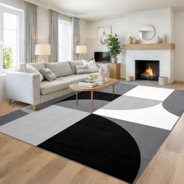 Imagem de Petmolico Tapetes laváveis - tapetes antiderrapantes modernos de 1,8 x 2,5 m para sala de estar, quarto, sala de jantar, cozinha, quarto de crianças, preto e branco