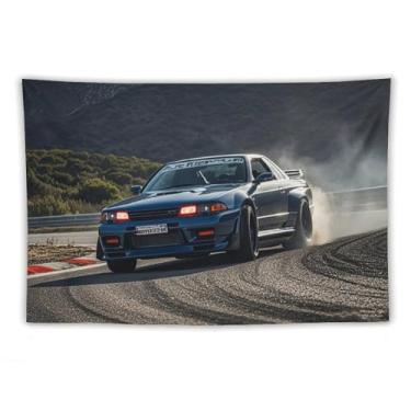 Imagem de HouLaiZhe JDM Tapeçaria de carro Jdm R32 Drift Motion Cool Wall Hanging Quarto Decoração de Casa Tapeçarias Estética Piquenique Decoração de Parede Arte de Parede para Dormitório Sala de Estar 152 cm