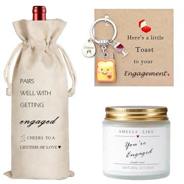 Imagem de O conjunto de presente de noivado de 3 peças inclui chaveiro de brinde fofo, bolsa de garrafa de vinho e vela perfumada de lavanda, presentes de noivado de dia dos namorados, decorações de festa de