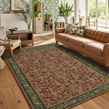 Imagem de GarveeHome Tapetes laváveis para sala de estar, boho vintage, antiderrapante, resistente a manchas, interior macio, grande, para quarto, sala de jantar, escritório, vermelho