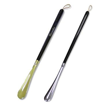 Imagem de HHHJQFAAT Puxador de sapato com cabo de madeira 70 cm de comprimento pendurado para sapatos não dobrados para mulheres grávidas e idosos levantador de sapatos (cor: prata, tamanho: 70 cm) (ouro 70 cm)
