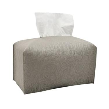 Imagem de HHHJQFAAT Capa de caixa de lenços de papel doméstico recipiente de couro retrô toalha papel de guardanapo bolsa caixa bolsa decoração de mesa suporte de lenços (cor: bege) (cinza)