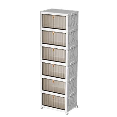 Imagem de HHHJQFAAT Sapateira de sapateira, caixa de sapato transparente, armário de sapatos dobrável, clipe de sapato, sapateira gratuita de instalação, armário de sapato simples de plástico à prova de poeira