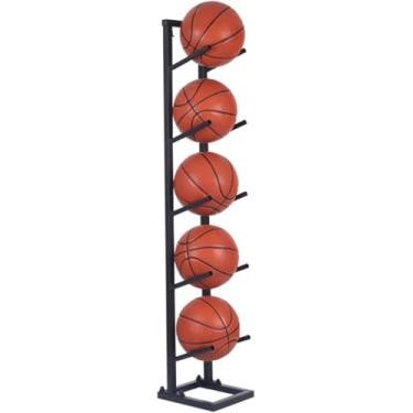 Imagem de ZDJZMGZ Suporte de bola vertical, suporte de basquete para futebol, design em camadas, suporte de exibição de equipamentos esportivos para vôlei, rúgbi, futebol para garagem, casa, escola, sistemas de