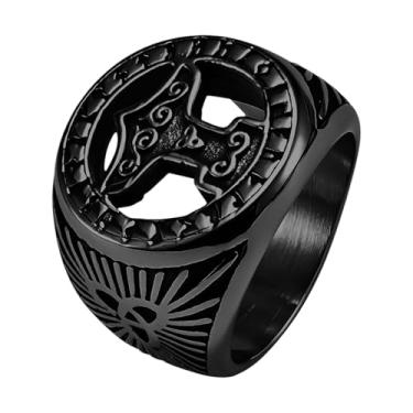 Imagem de OIDEA Anéis de martelo de Thor Viking: Anel gótico vintage com símbolo Mjolnir para homens e mulheres de aço inoxidável coquetel festa motociclista anel anel amuleto joias presentes, Metal, Sem pedra