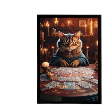 Imagem de Quadro Gatinha Taróloga - Cartomante 33X24Cm - Com Vidro
