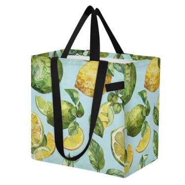 Imagem de SEHANY Sacolas de compras reutilizáveis de verão limão com alças reforçadas, bolsa de compras de lona dobrável à prova d'água de grande capacidade para viagem, cozinha, praia