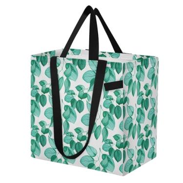 Imagem de SEHANY Sacolas de compras reutilizáveis de folhas verdes com alças reforçadas, bolsa de compras de lona dobrável à prova d'água de grande capacidade para viagem, cozinha, praia