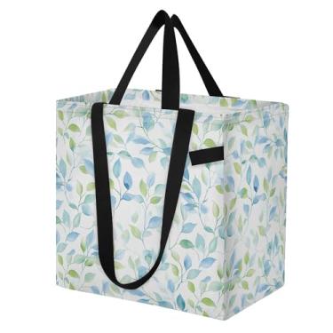 Imagem de SEHANY Sacolas de compras reutilizáveis de folhas verdes com alças reforçadas, bolsa de compras de lona dobrável à prova d'água de grande capacidade para viagem, cozinha, praia