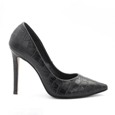 Imagem de Scarpin Zatta Salto Alto Bico Fino Suzy (Croco Preto, BR, Adulto, Numérico, 35)