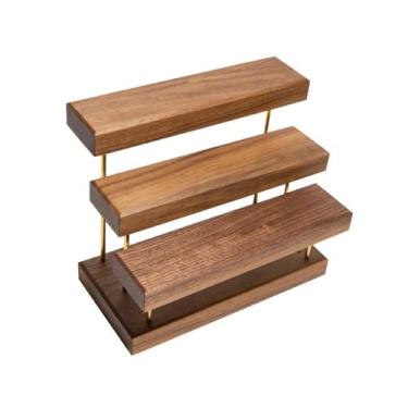 Imagem de x3anggyt5 Elegante cremalheira de joias de nogueira de luxo criativa para exibição de brincos organizador de prateleira de escada quadrada