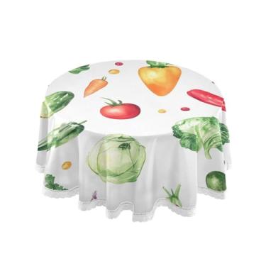 Imagem de Qilmy Toalha de mesa redonda de palmeira de treliça verde, 152 cm, resistente à água, à prova de derramamento, capa de mesa grande para jantar de reunião de família em ambientes internos e externos