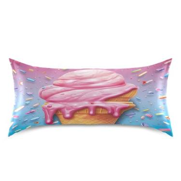 Imagem de xigua Fronha de cetim de sorvete para cabelo e pele, lavável na máquina, antiderrapante, refrescante, travesseiro, cama king size com fecho de envelope, 50,8 cm x 101,6 cm