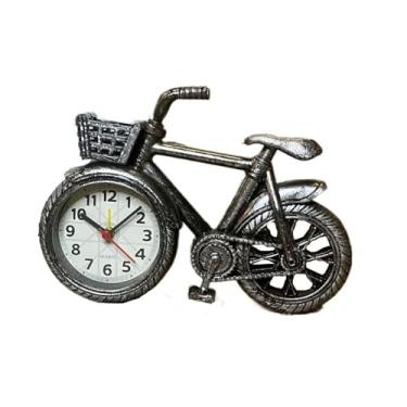 Imagem de Despertador para quarto criativo modelo de bicicleta despertador retrô faça você mesmo artesanato relógio de mesa decoração de bicicleta decoração de casa relógio de mesa (prata)