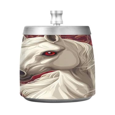 Imagem de STAYTOP Cinzeiro de cavalo branco com tampa, cinzeiro de aço inoxidável à prova de vento, sem fumaça, cinzeiro grande para uso externo para decoração de escritório em casa