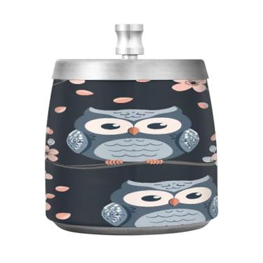 Imagem de STAYTOP Cinzeiro de coruja fofo com tampa, aço inoxidável à prova de vento, sem fumaça, cinzeiro grande para uso ao ar livre para decoração de escritório em casa