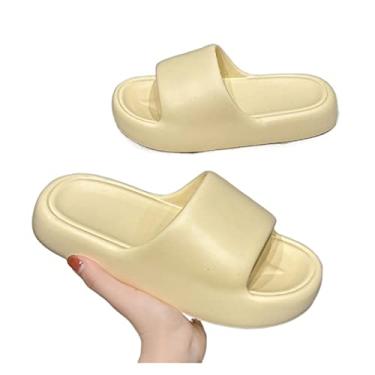 Imagem de x3anggyt5 Sapatos de banheiro moda personalidade explosiva chinelos femininos super macios fundo grosso casa estudante dormitório banheiro chinelos de banho de alto valor chinelos de chuveiro (amarelo