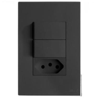 Imagem de Cj Int.Duplo Simples+Tomada 10A 4X2 Recta Home Grafite Fosco