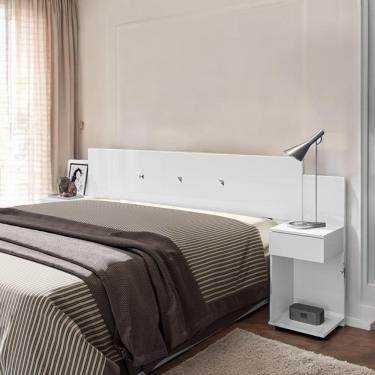 Imagem de Cabeceira Box Ajustável Com Mesa De Cabeceira Bruna Branca