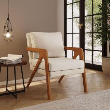 Imagem de Poltrona Decorativa Moderna Luxo Para Sala Escritório Siena Linho Bege