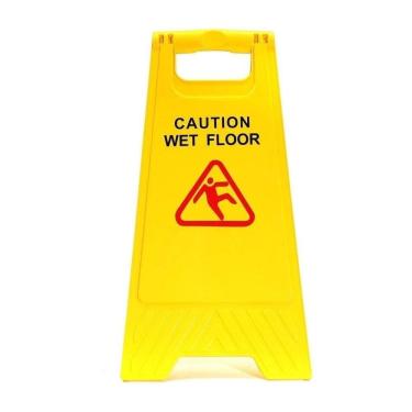 Imagem de Placa Sinalização Amarela Segurança Piso Molhado Escorregadio Caution Wet Floor