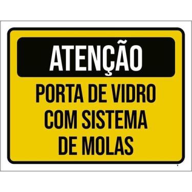 Imagem de Kit 5 Placa Acm Atenção Porta Vidro Sistema Molas 18X23 - Sinalizo