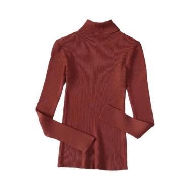 Imagem de Suéter Feminino De Gola Alta Preto, Moda De Inverno, Tricô Elástico, T