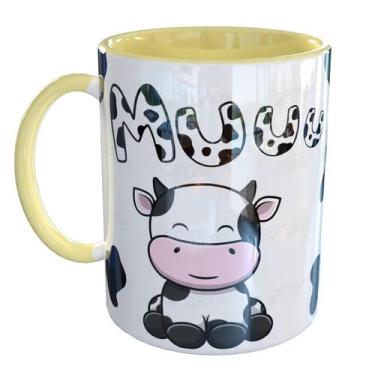 Imagem de Caneca Porcelana Vaca Vaquinha Fofa - Pense Canecas, Amarelo
