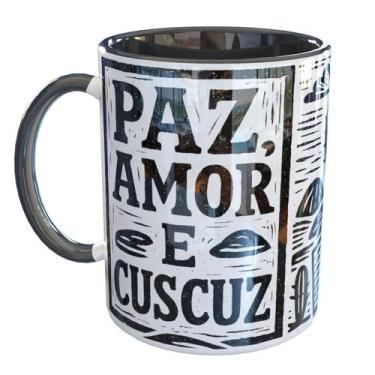 Imagem de Caneca Porcelana Paz Amor e Cuscuz Nordeste - Pense Canecas, Preto