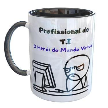 Imagem de Caneca Porcelana Profissional de T.I - Pense Canecas, Preto