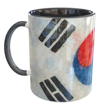 Imagem de Caneca Porcelana Coreia do Sul Bandeira - Pense Canecas, Preto