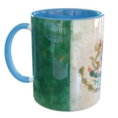 Imagem de Caneca Porcelana Mexico Bandeira - Pense Canecas, Azul Claro
