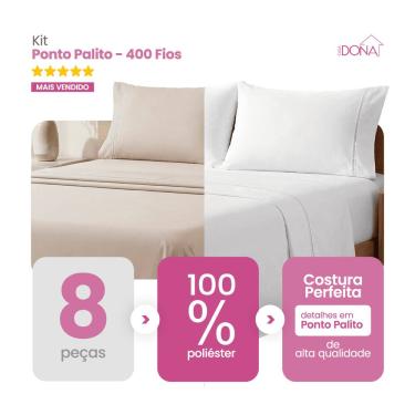 Imagem de Kit 2 Jogos de Lençol Casal/King 4 Peças 400 Fios Ponto Palito Toque Macio Premium Casa Dona