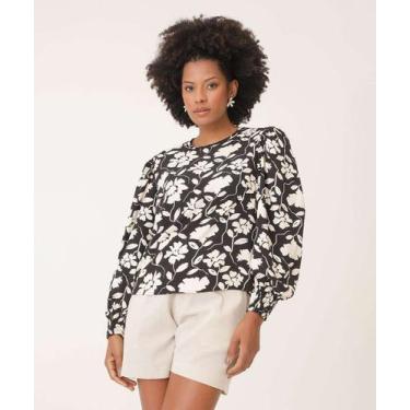 Imagem de Blusa Feminina Estampa Floral Manga Longa Marisa-74478, Preto, G