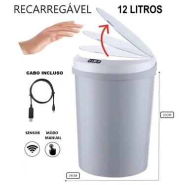 Imagem de Lixeira Automática Redonda 12L Com Sensor Cinza - Globalmix