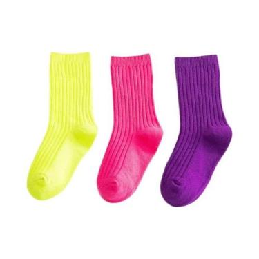 Imagem de Meias Infantis De Cano Médio Em Cores Candy, 3 Pares, Estilo Japonês, 