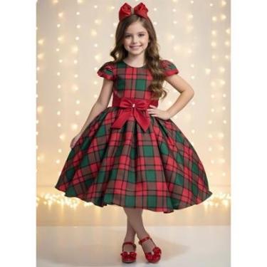 Imagem de Vestido Infantil Vermelho Xadrez Colorido Festas Natal Luxo-Feminino