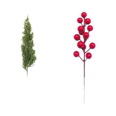 Imagem de 15 Ramos De Pinheiro Artificiais Com Frutas Vermelhas Para Decoração D