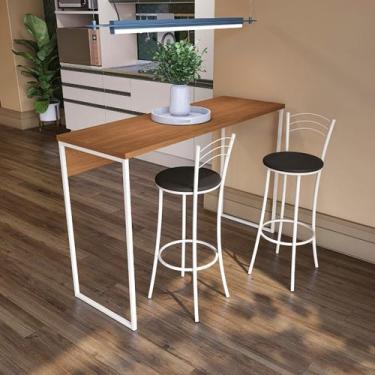 Imagem de Bancada Industrial Alta de Madeira - Kappesberg, Canela/Branco