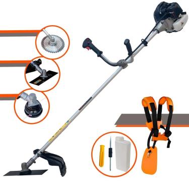 Imagem de Máquina de Cortar Grama Anmax CG430B À Gasolina 2T 43cc 1,7HP 12.000rpm Roçadeira Profissional C/ Carretel de Nylon e Faca 2 Pontas + Faca 40 Dentes