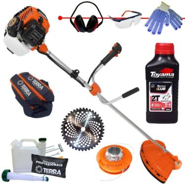 Imagem de Máquina de Cortar Grama À Gasolina Lateral Terra GR520XP Roçadeira Completa Com Disco de Vídia 40 Dentes e Cabeçote Nylon + KIT EPI + ÓLEO TOYAMA 2T
