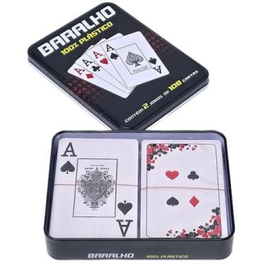 Imagem de Baralho Duplo 100% Plástico com 108 Cartas + Estojo De Metal - AR SPOR