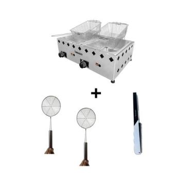Imagem de Fritadeira Portátil Bancada Dupla 5 Litros A Gás +2 escumadeira e 1 ac